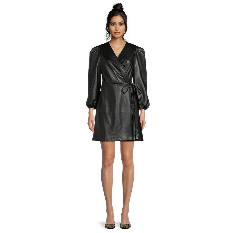 BCBG Paris Women's Faux Leather Wrap Dress, Sizes XS-XXL - Walmart.com | Walmart (US)