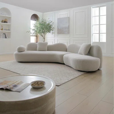 Modern Sectional Curved Sofa, Beige Boucle 5-Seater Modular Sofa Couch, Non-Compressed Upholstered Sofa With Solid Wood Frame With Unique Butterfly Ba | Wayfair North America