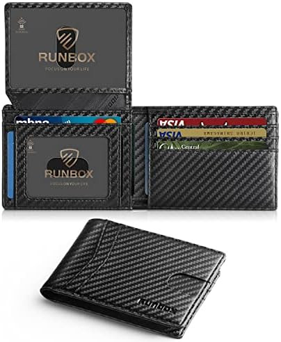 RUNBOX Wallet for Men Slim Rfid Leather 2 ID Window With Gift Box | Amazon (US)