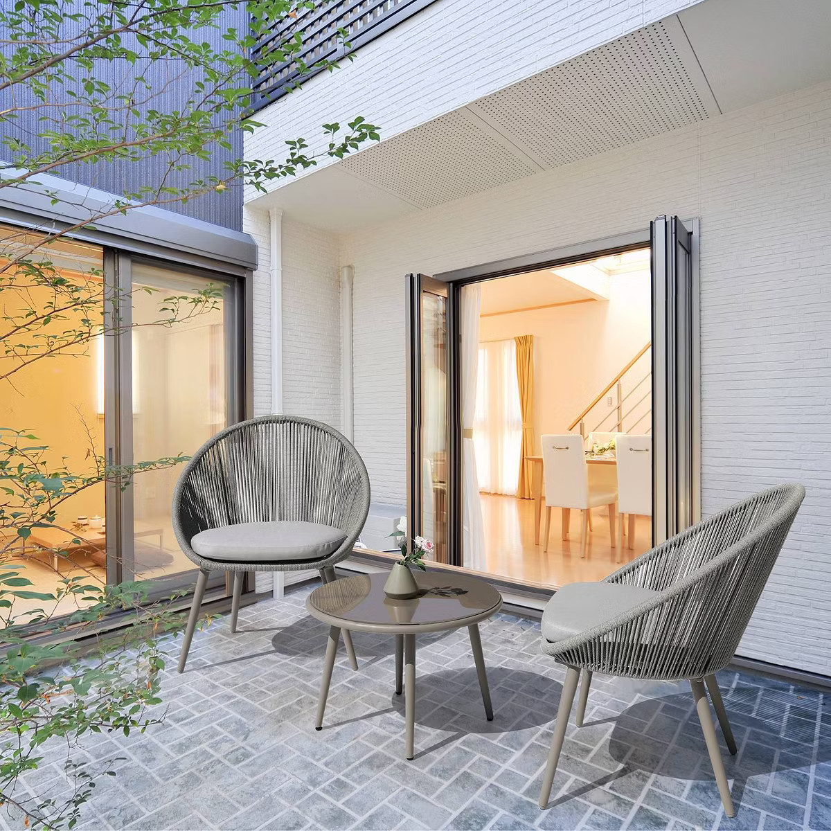 3pc Outdoor Woven Rope Bistro Set - Beige - Nuu Garden | Target