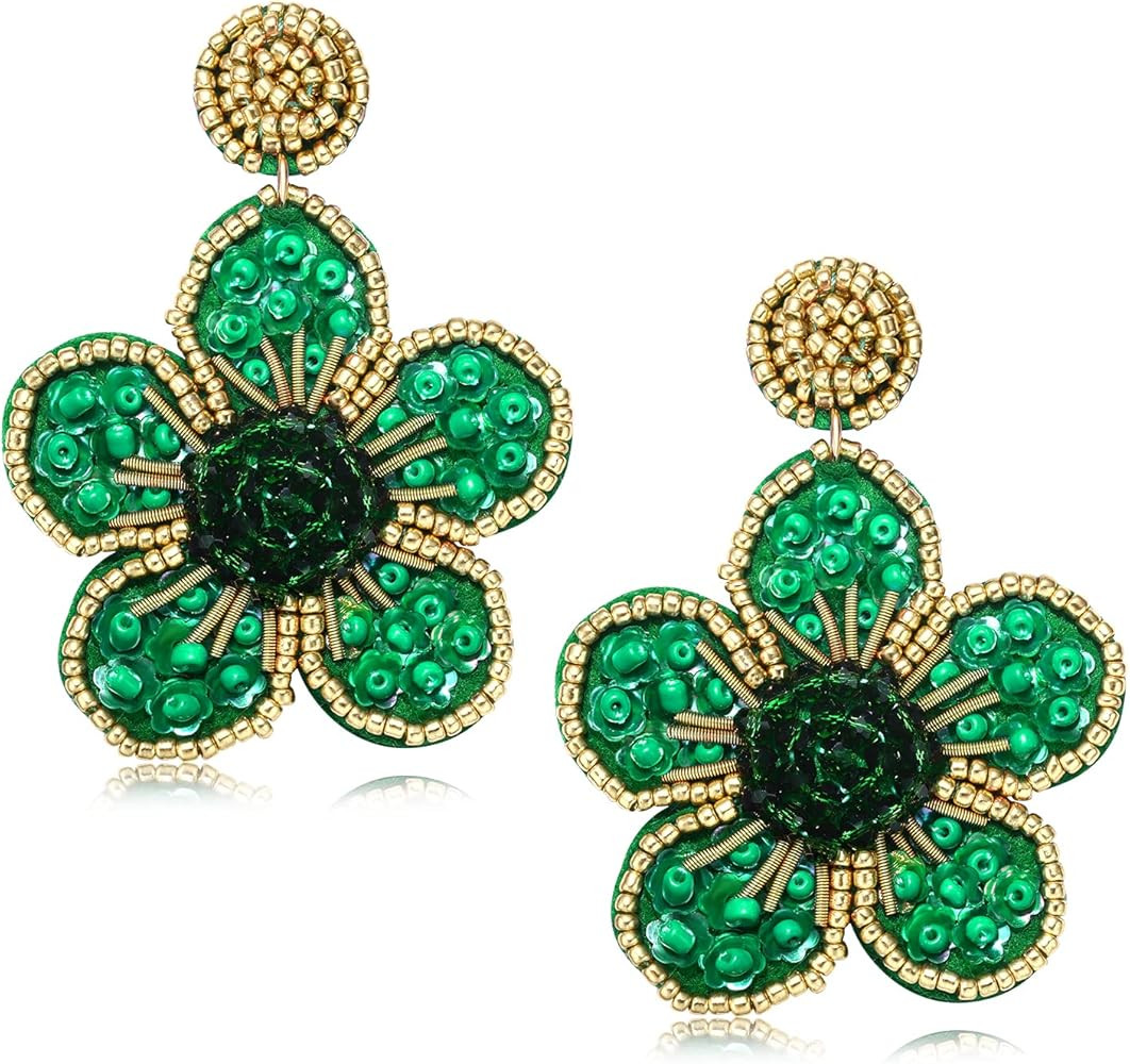 Beaded Drop Earrings Statement Colorful Beaded Flower Earrings Handmade Bohemia Tropical Beadwork... | Amazon (US)