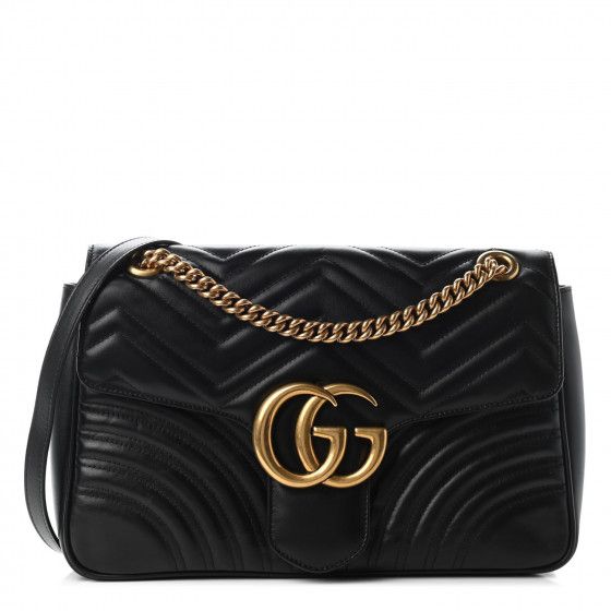 GUCCI Calfskin Matelasse Medium GG Marmont Shoulder Bag Black | Fashionphile