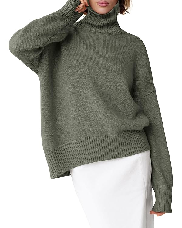 ANRABESS Womens Turtleneck Sweaters Oversized Chunky Long Sleeve Knit High Low Hem Pullover Top 2... | Amazon (US)