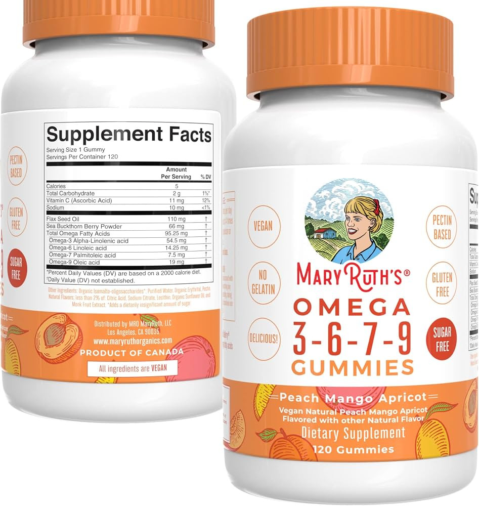 Vegan Omega 3 6 7 9 Gummies by MaryRuth's | Up to 4 Month Supply | Omega 3 Supplement with Flaxse... | Amazon (US)