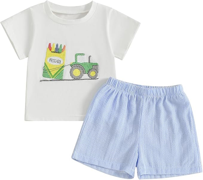 Back to School Toddler Baby Boy Outfit Embroidery T Shirt and Shorts Set First Day of Preschool K... | Amazon (US)