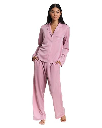 bebe Pink Pajamas for Women Set Metallic Shimmer, Womens Button Down Pajama Sets Loungewear (Rose Shadow, Small) | Amazon (US)