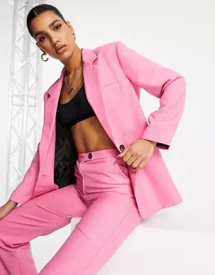 ASOS DESIGN single breasted slim dad suit blazer in perfect pink | ASOS (Global)