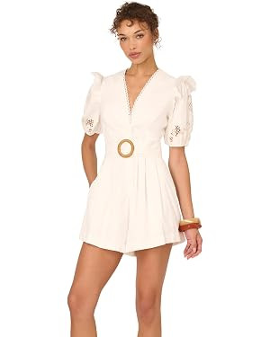 Adrianna Papell Lasercut Puff Sleeve Romper | Amazon (US)