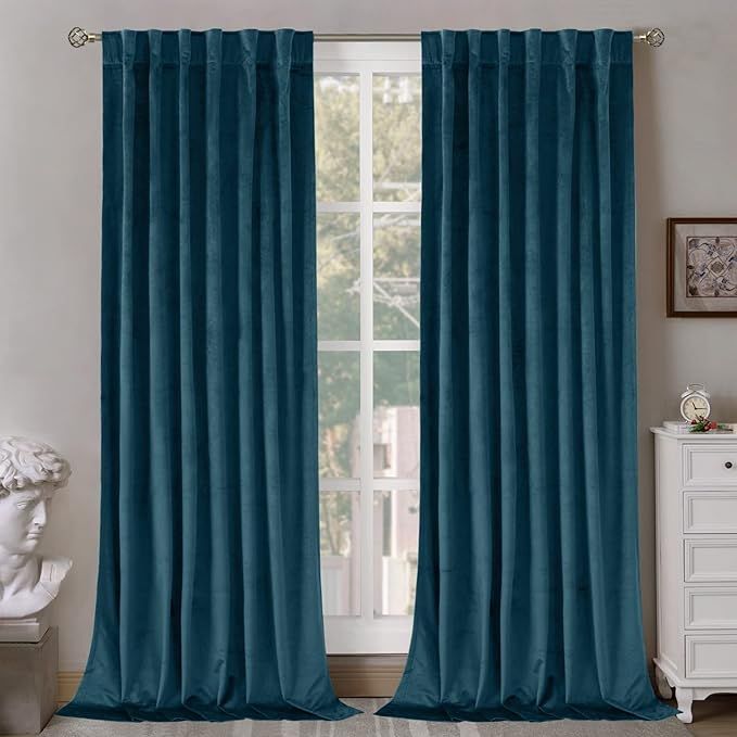 BGment Teal Velvet Curtains 90 Inches for Bedroom, Thermal Insulated Room Darkening Curtains Soun... | Amazon (US)