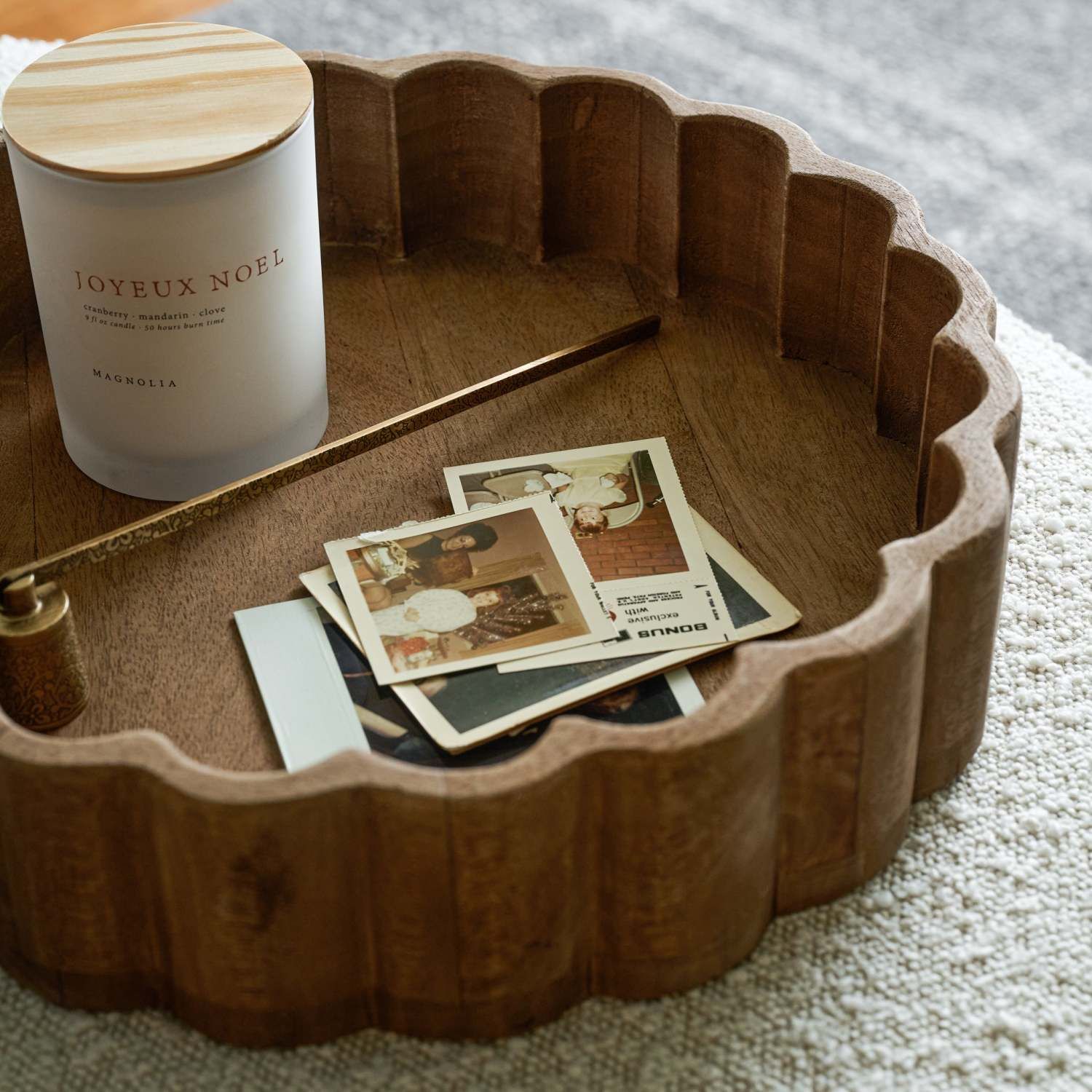 Antiqued Wood Scalloped Tray | Magnolia