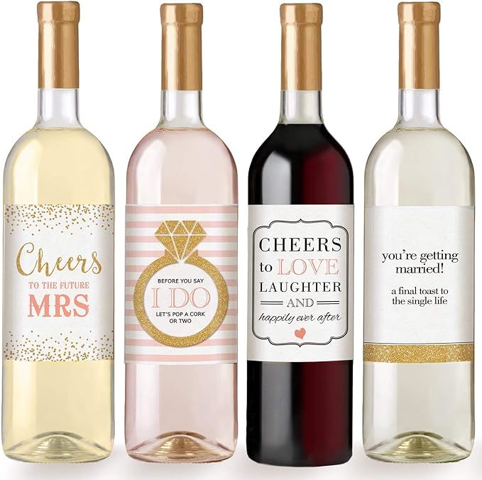 Engagement Celebration Wine Bottle Labels, Set of 4 Waterproof Labels, Engagement Party Gift, Bri... | Amazon (US)