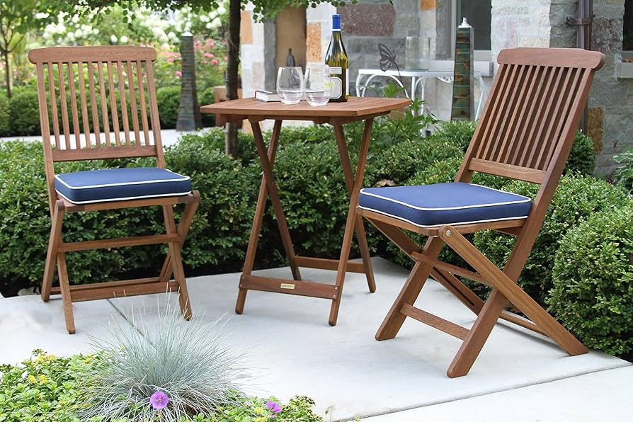 Outdoor Interiors Eucalyptus Wood 3-Piece Square Foldable Bistro Outdoor Furniture Patio Set, Tab... | Amazon (US)