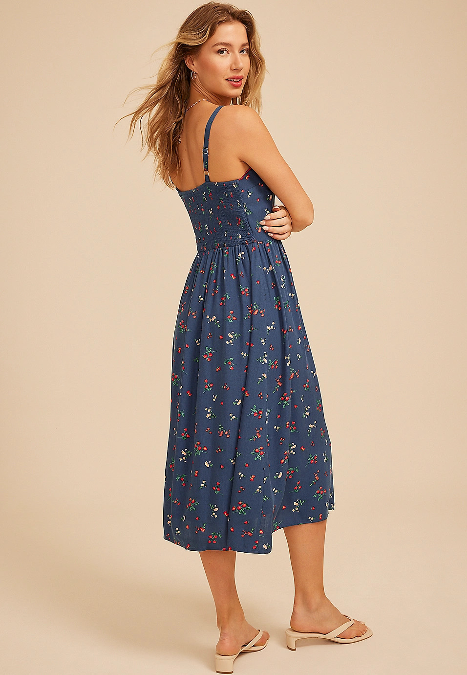Bare Scallop Fruit Floral Sweetheart Midi Dress | Maurices