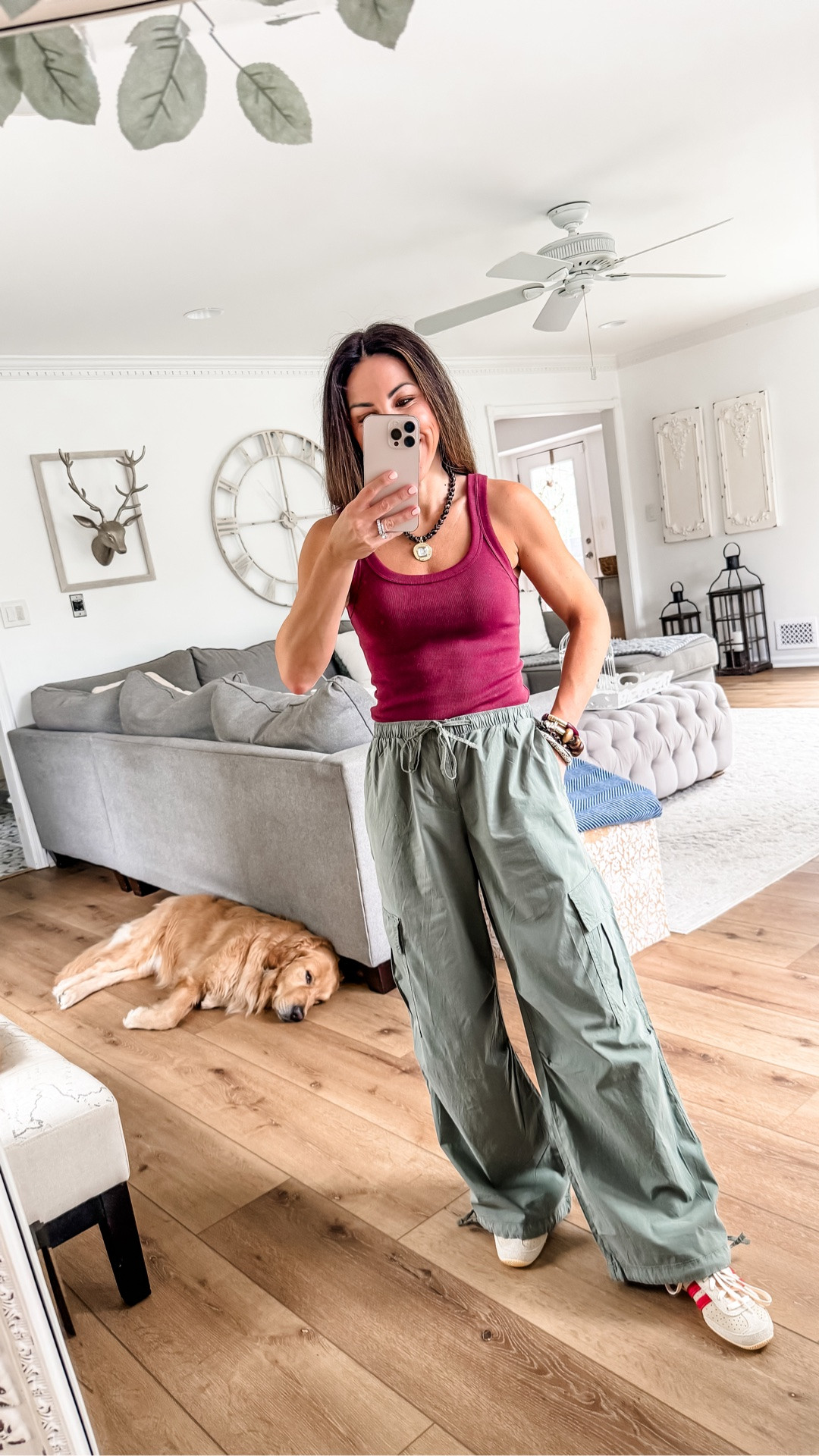 Cargo pants XS. Tank top small. Beaded necklace code BYE50. Charm code HOUSEOFLEO20

#LTKOver40 #LTKPetite #LTKSaleAlert