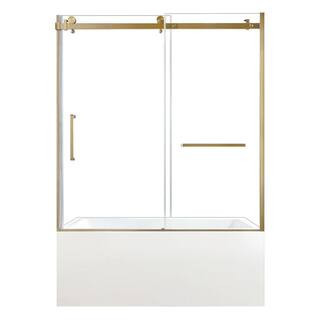 59.8 in. x 31.9 in. Acrylic Rectangular Alcove Soaking Bathtub with Right Drain in White/Brushed Brass | The Home Depot