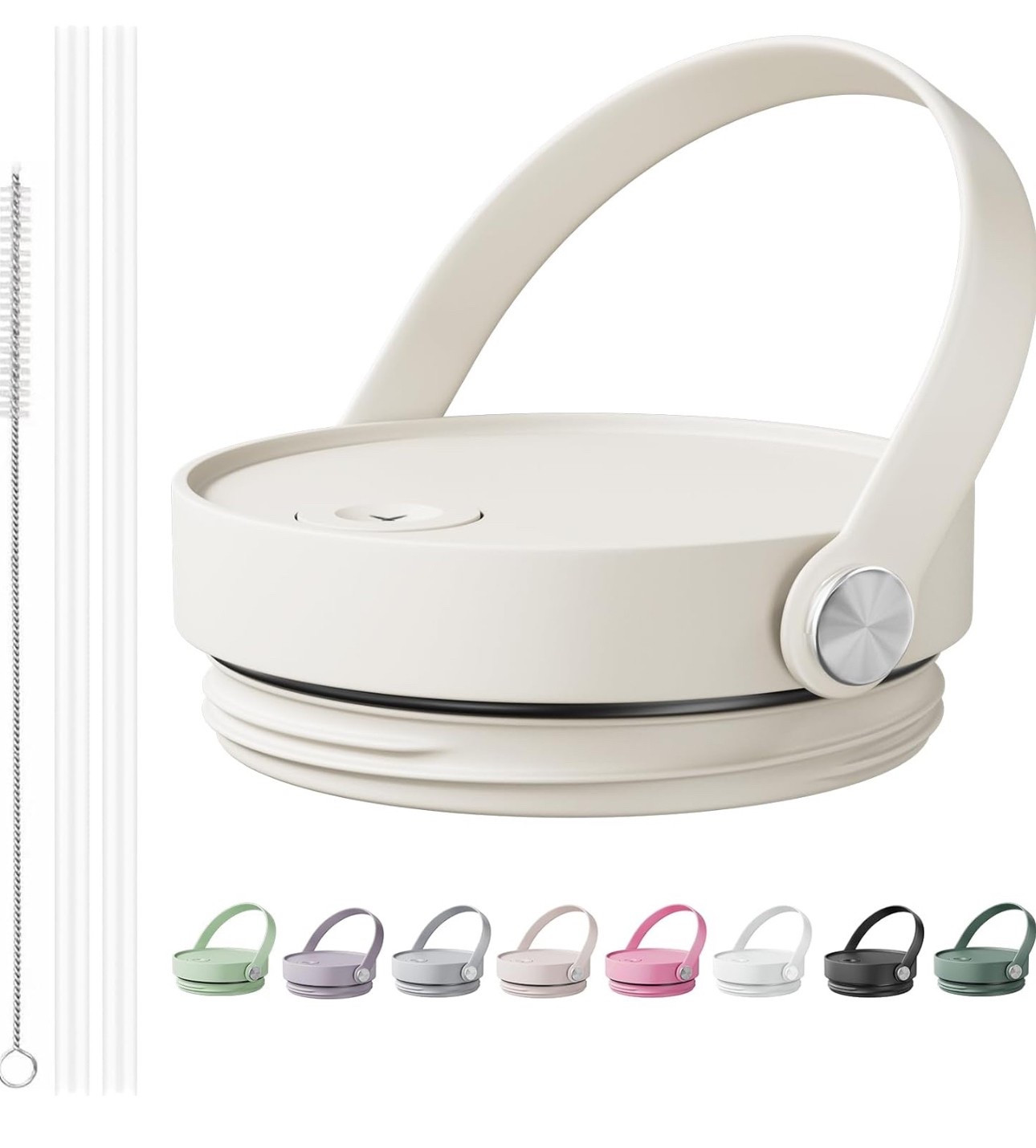 CHEETAH Replacement Lid for Stanley Cup Quencher H2.0 FlowState Tumbler, 40 oz, Insulated Plastic Spill Leak Proof Straw Lid with Easy Carry Soft Silicone Handle and Straws (Cream)