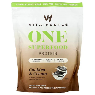 VitaHustle, One Superfood Protein, Cookies & Cream, 1.40 lbs (637 g) | iHerb