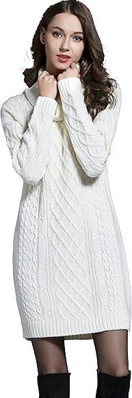 Mingnos Women Long Turtleneck Cable Knit Sweater Plus Size | Amazon (CA)