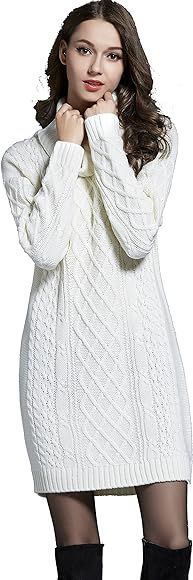 Mingnos Women Long Turtleneck Cable Knit Sweater Plus Size | Amazon (CA)