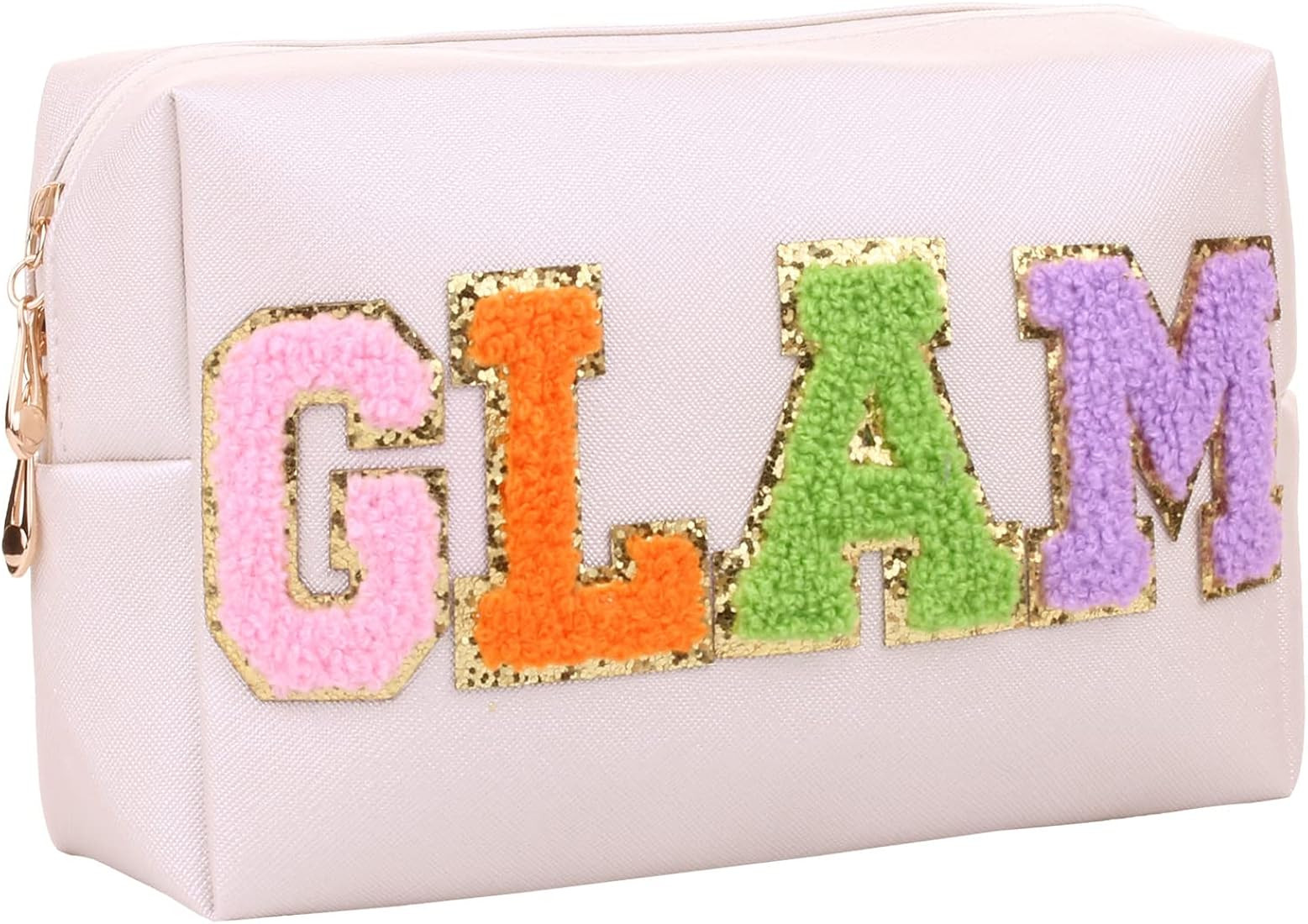 Preppy Patch Cosmetic Toiletry Bag for Women Girls Letters PU Leather Portable Makeup Bag Zipper ... | Amazon (US)