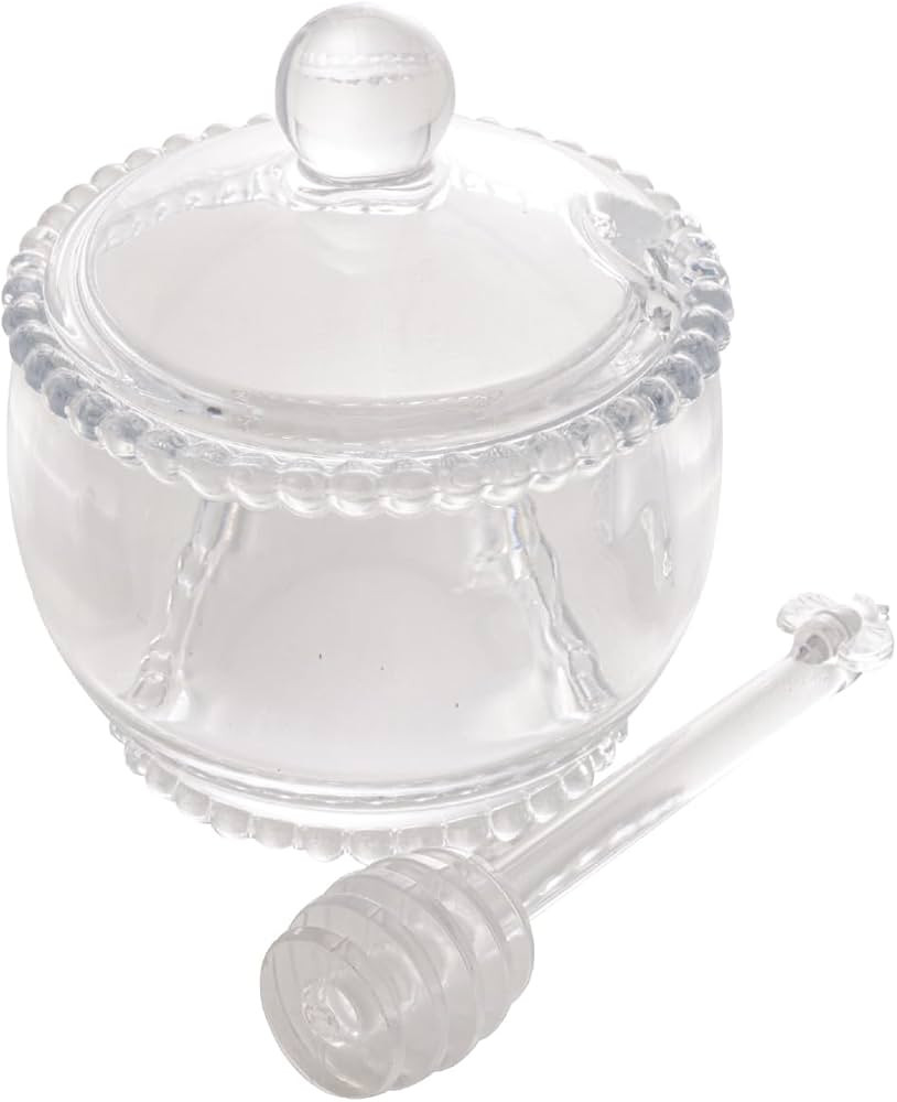 WOLFF Crystal Honey Pot with Lid and Dipper, 7oz Clear Beaded Pearl Design Honey Jar Dispenser fo... | Amazon (US)