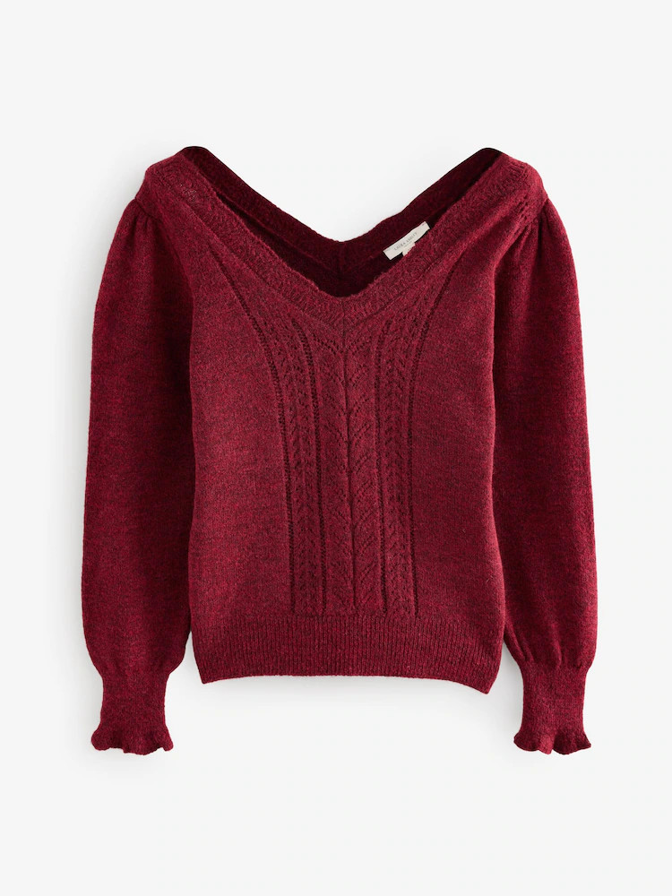 Laura Ashley Burgundy Red Pointelle V-Neck Jumper | Next EU