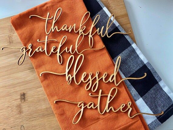 Thankful, Grateful, Blessed and Gather Words Fall Dining Table Wood Signs, Thanksgiving Plate Orn... | Etsy (US)