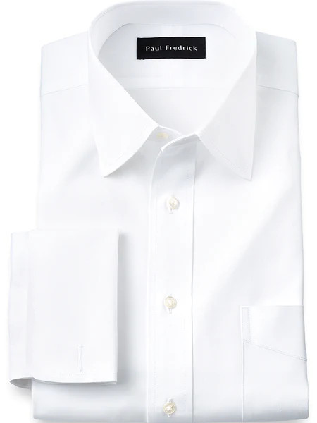 Pure Cotton Pinpoint Solid Color Varsity Spread Collar French Cuff Dress Shirt | Paul Fredrick MenStyle