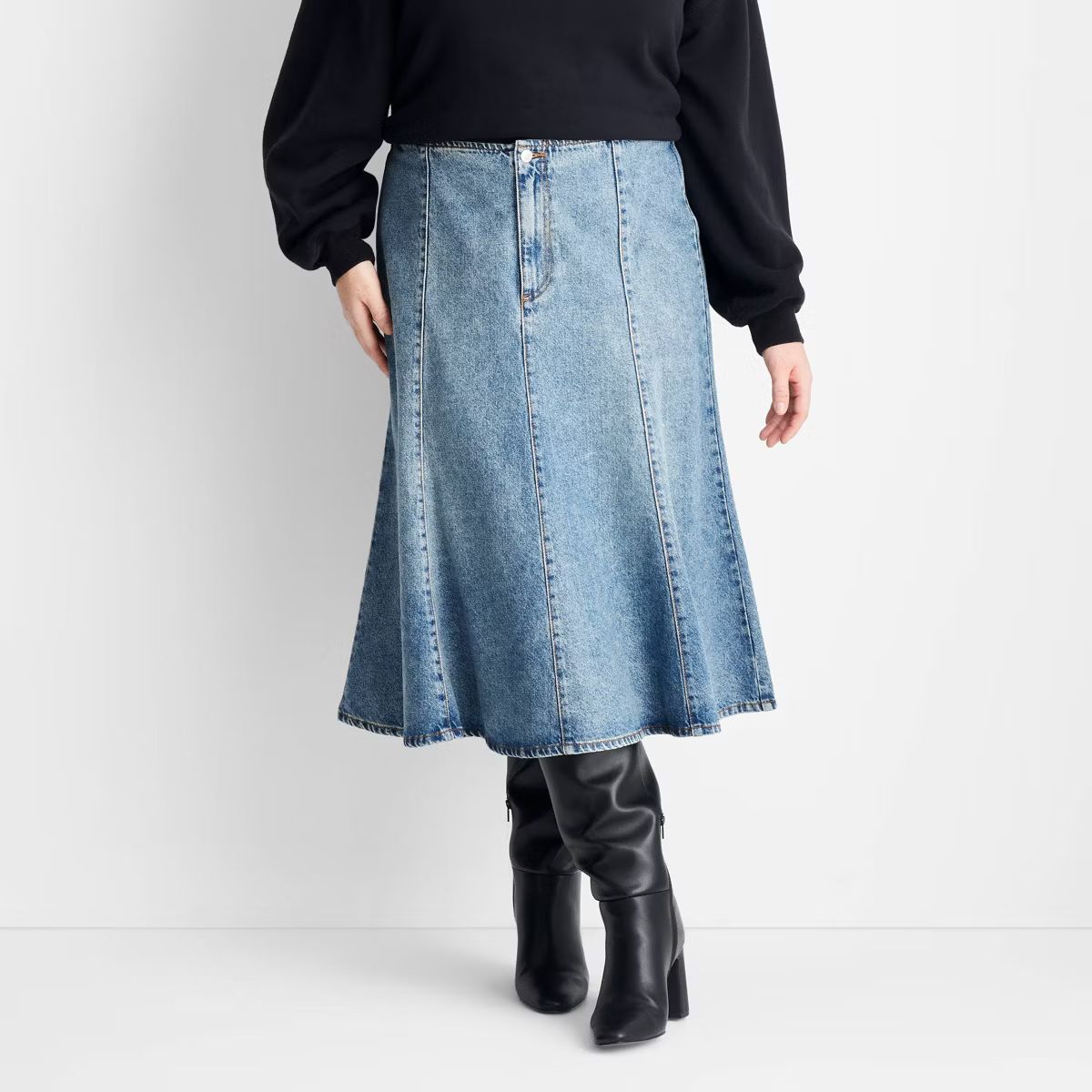 Women's Flared Denim Midi Skirt - Future Collective Medium Wash | Target