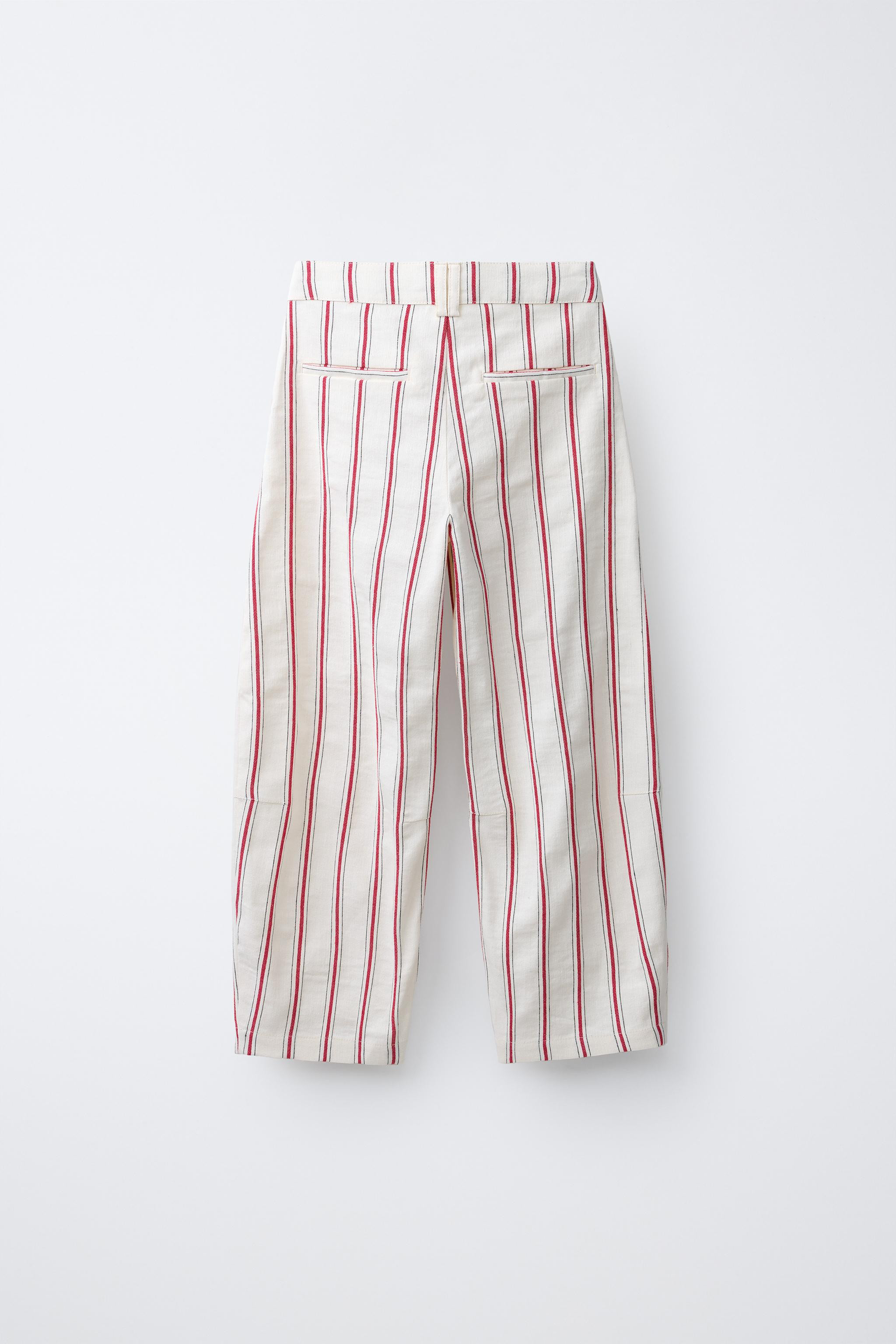 STRIPED COTTON LINEN BARREL PANTS | Zara US