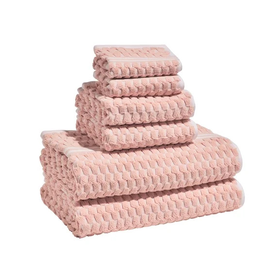 Beautiful by Drew Barrymore 6-Piece Staggered Tile Bath Towel Set, Soft 100% Cotton, Rose | Walmart (US)