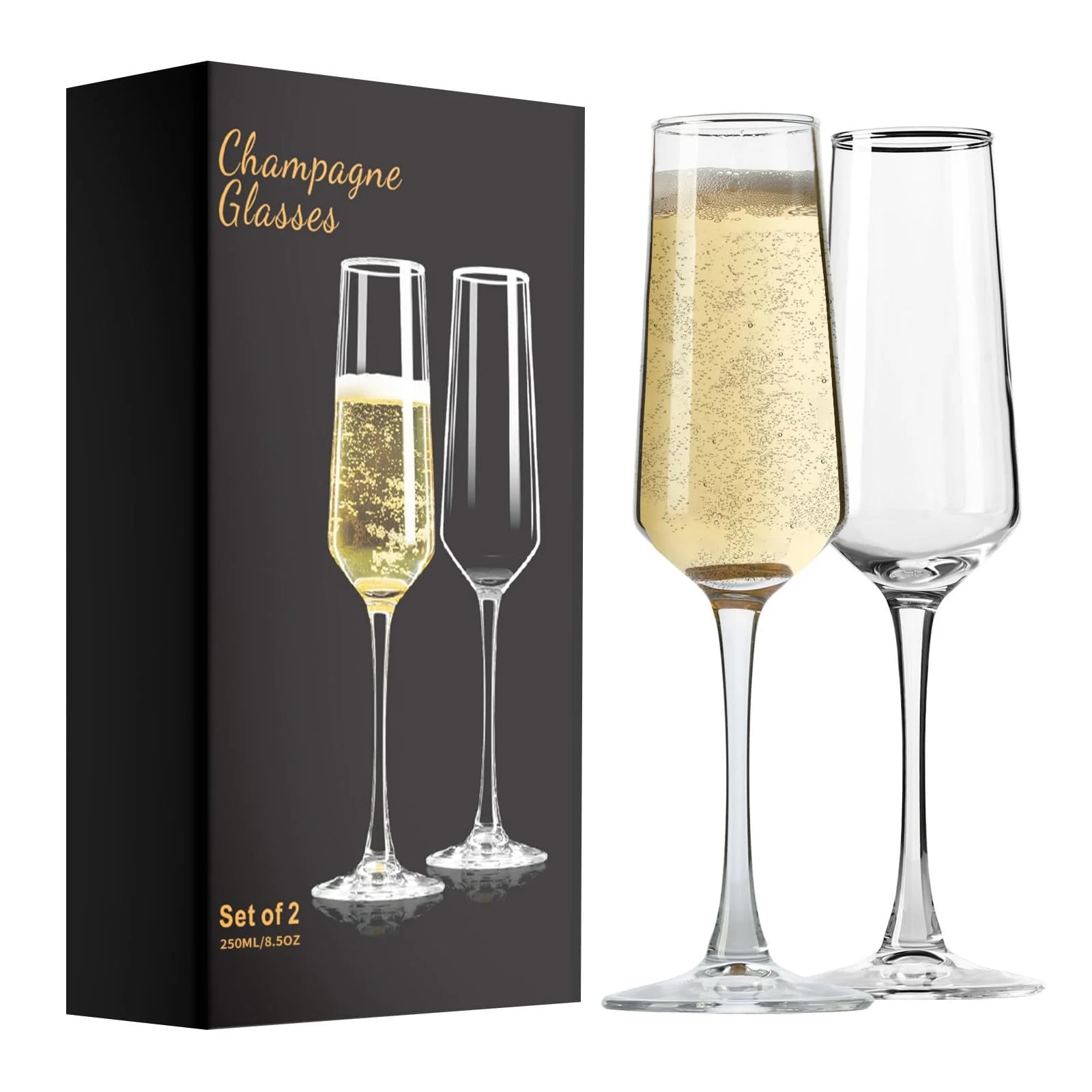 Baalaka Set of 2 Clear 8.5oz Champagne Flutes - Elegant Glass Gift for Weddings, Birthdays, Chris... | Walmart (US)