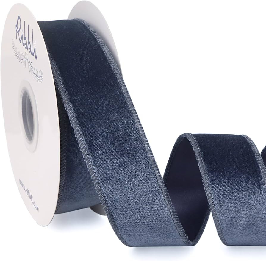 Ribbli Dusty Blue Velvet Wired Ribbon 1.5 Inch Velvet with Satin Christmas Ribbon for Gift Wrappi... | Amazon (US)