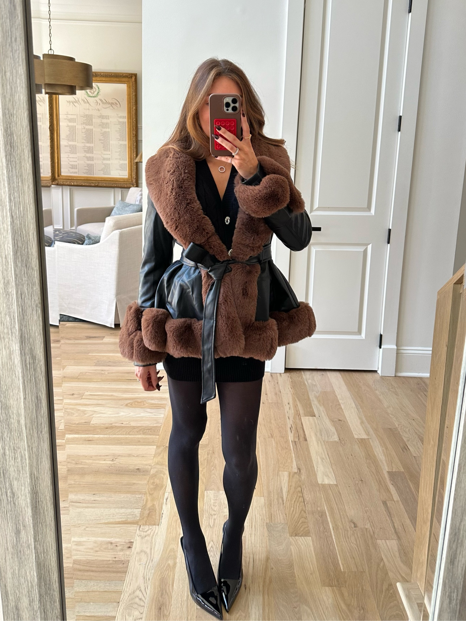 Faux fur coat holiday outfit thanksgiving outfit Tandy code CAMPBELL15 small 