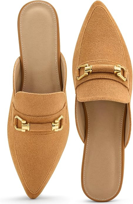 Womens Mules Buckle Flats: Classic Suede Slip On Shoes Dressy Pointed Toe Backless Loafers for Bu... | Amazon (US)