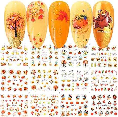 Fall Nail Stickers Halloween Thanksgiving Nail Art Accessories Decals 12 Sheets Maple Leaf Pumpki... | Amazon (US)