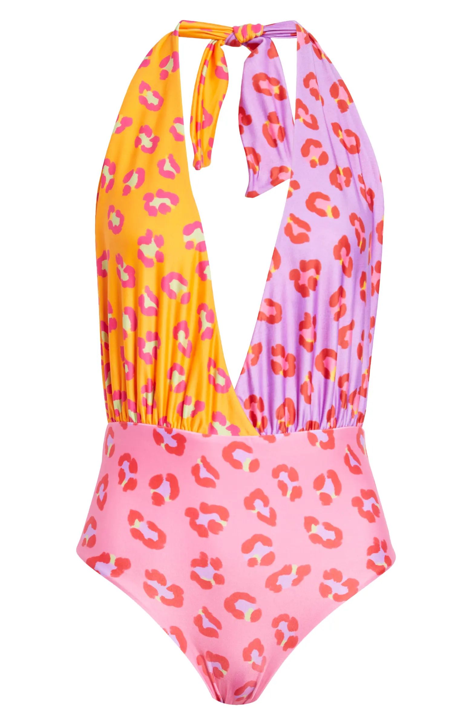 Colorblock Leopard Print One-Piece Swimsuit | Nordstrom