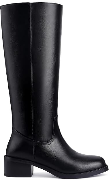 Women's Banana Knee High Boots Square Toe Chunky Block Heel Comfortable Low Heel Pull on Wide Cal... | Amazon (US)