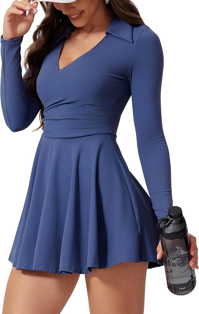 Tennis Dress for Women Long Sleeve Athletic Dress with Built in Shorts Golf Dress Workout Dresses... | Amazon (US)