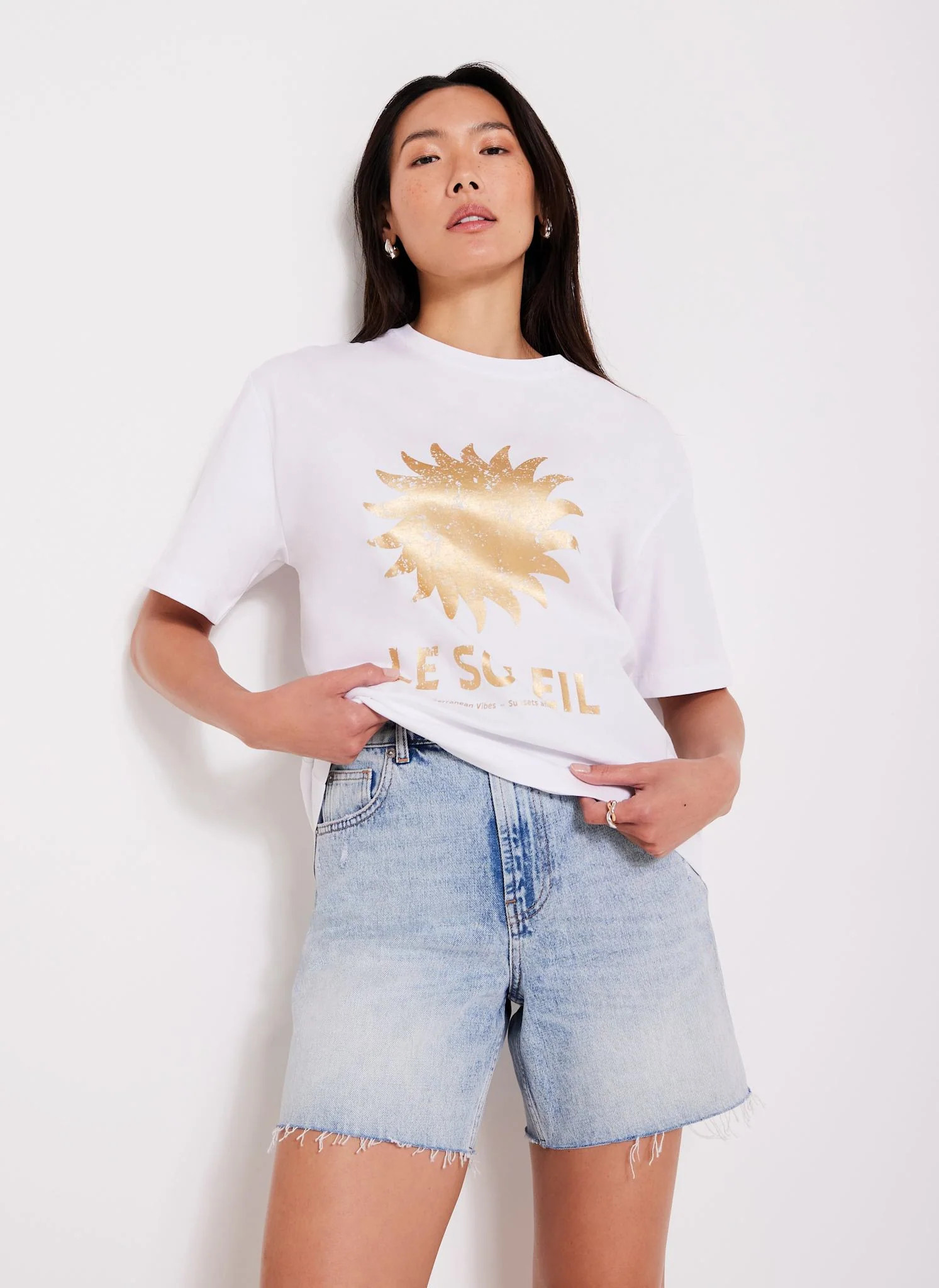 White Gold Foil Soleil T-Shirt | Mint Velvet