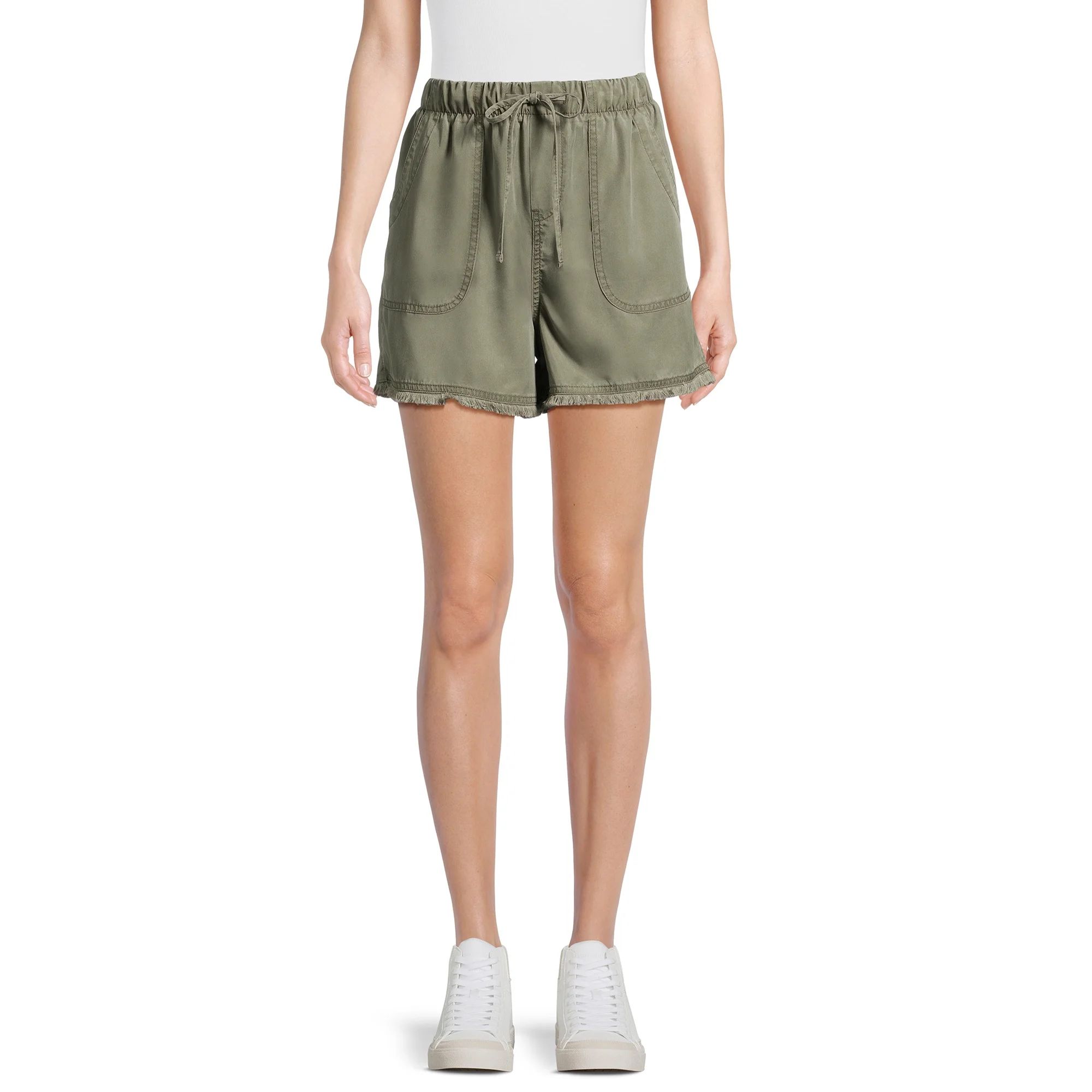 Time and Tru Women's Fray Hem Shorts, 3.5" Inseam, Sizes XS-XXXL | Walmart (US)