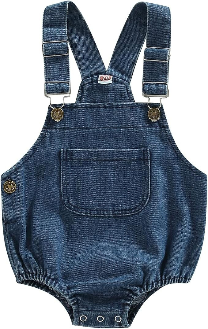 Infant Baby Boy Girl Denim Romper Sleeveless Straps Button Jeans Jumpsuit Unisex Baby Jeans Overa... | Amazon (US)