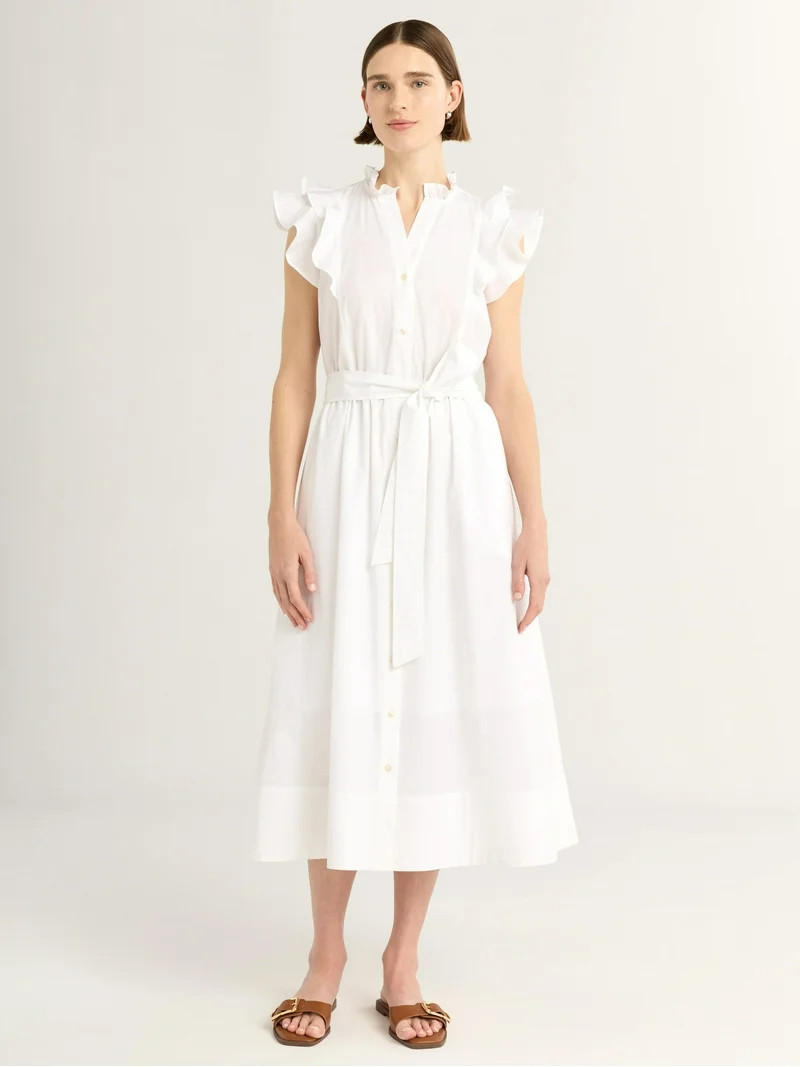 Free Assembly Women's and Women's Plus Ruffle Cotton Midi Shirtdress, Sizes XS-4X - Walmart.com | Walmart (US)