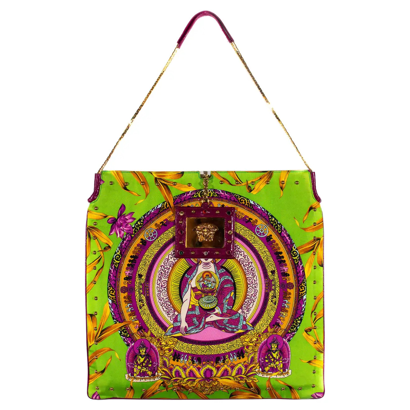 S/S 2000 Gianni Versace Vintage Buddha Jungle Print Flat Tote by Donatella | 1stDibs