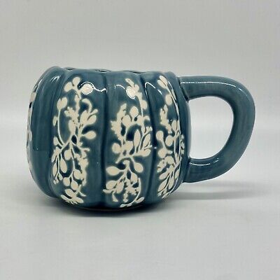 Anthropologie Autumn Floral Pumpkin Shaped Mug Cup Blue Glazed Stoneware New  | eBay | eBay US