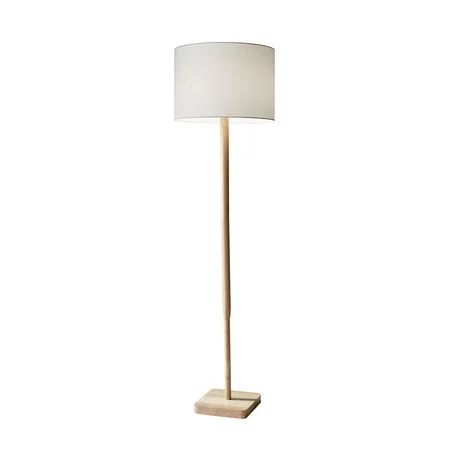 Adesso Ellis Floor Lamp Natural Rubber Wood White Textured Linen | Walmart (US)