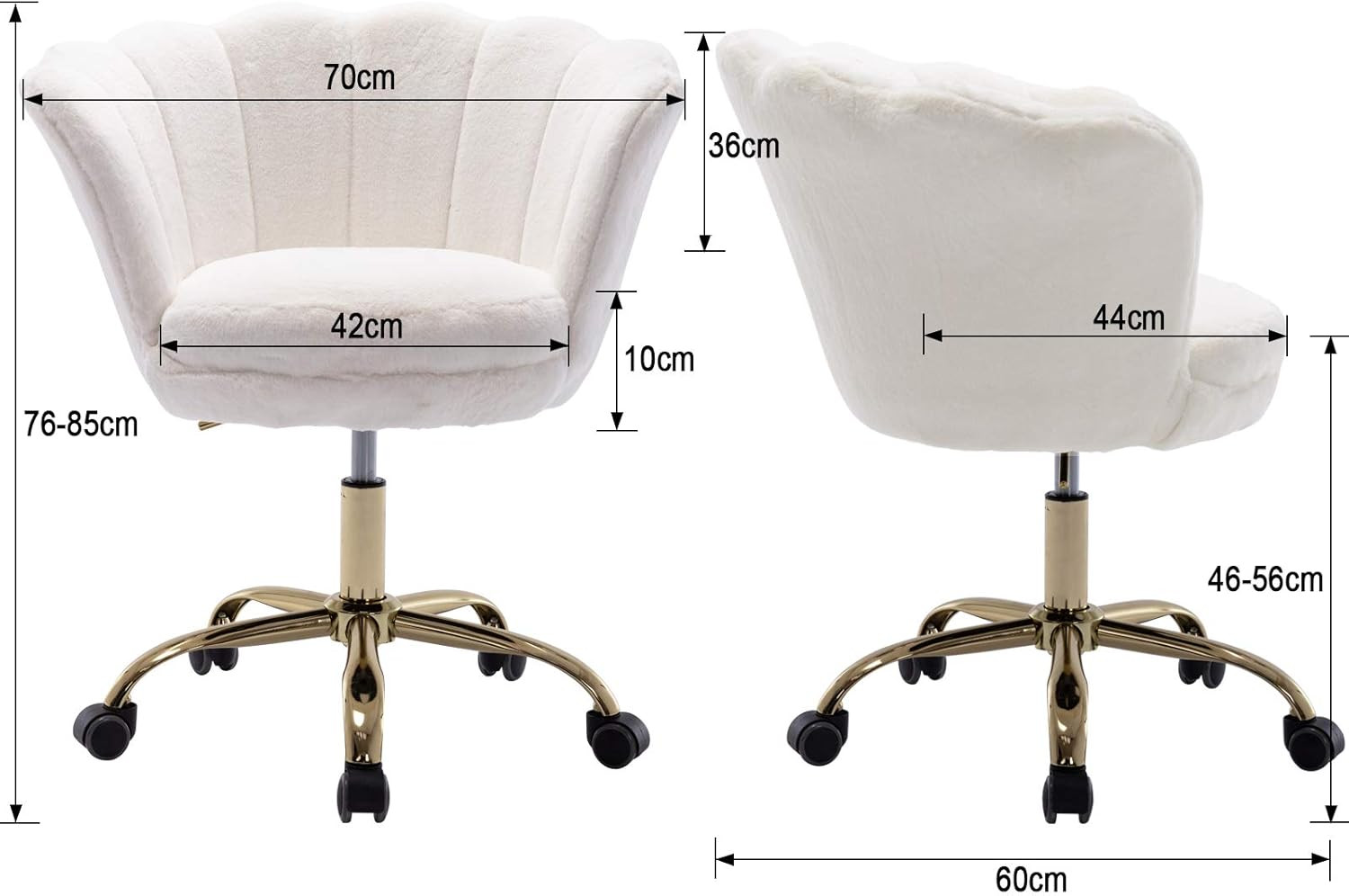 Wahson Swivel Task Desk Chair Height Adjustable with Gold Base for Home Office Bedroom/Vanity (Wh... | Amazon (UK)