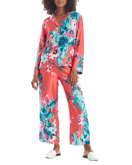 Natori Bloom Floral-Print Satin Pajama Set | Neiman Marcus