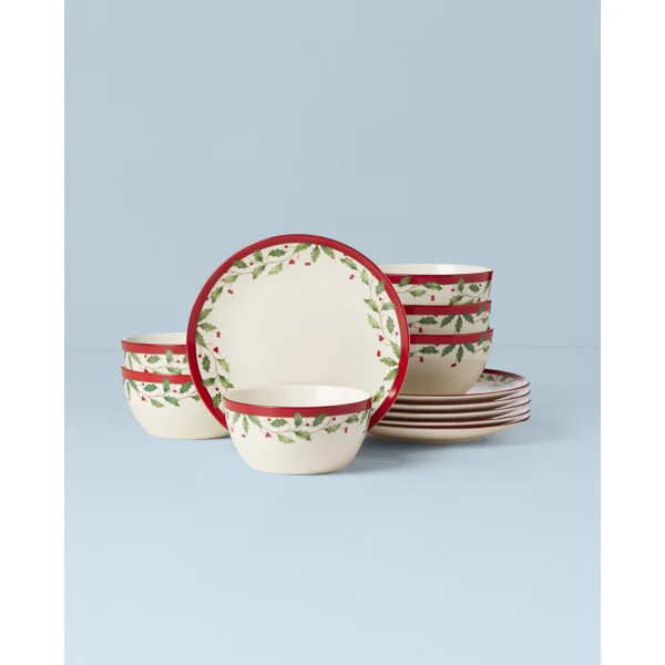 Lenox Holiday Porcelain China Dinnerware - Set of 12 | Wayfair North America