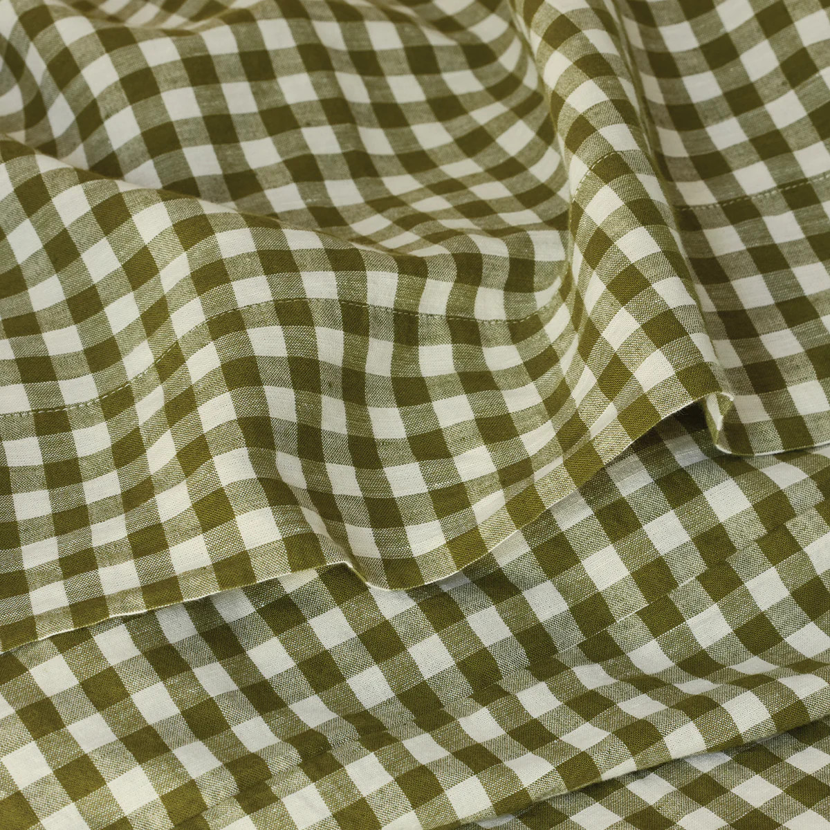 Botanical Green Gingham Linen Blend Flat Sheet | Piglet